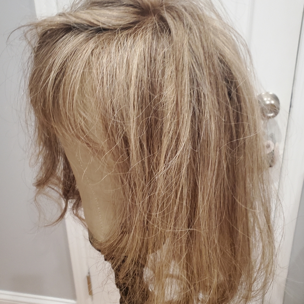 Hair Topper Clip In Ash Blonde Straight/Wavy Wig Silk Base 100% Human Remy